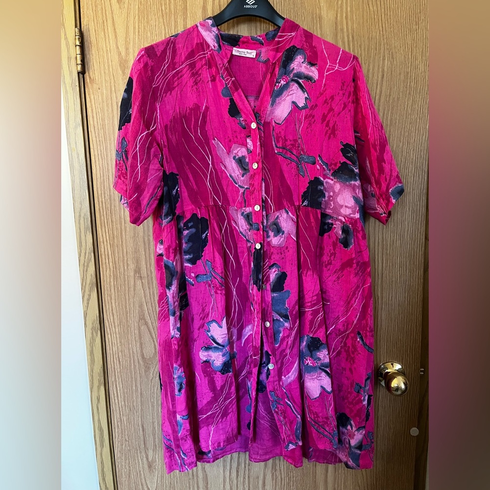 Linen Pink Floral Button-Up Dress/Top